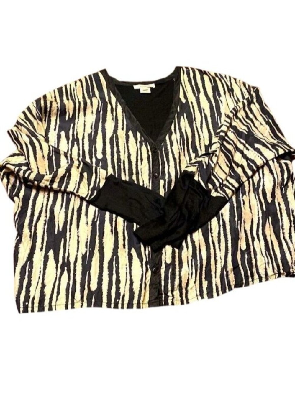 Sundance Womens Large Zebra Print Silk Cardigan With Black Rayon Sleeves Made In